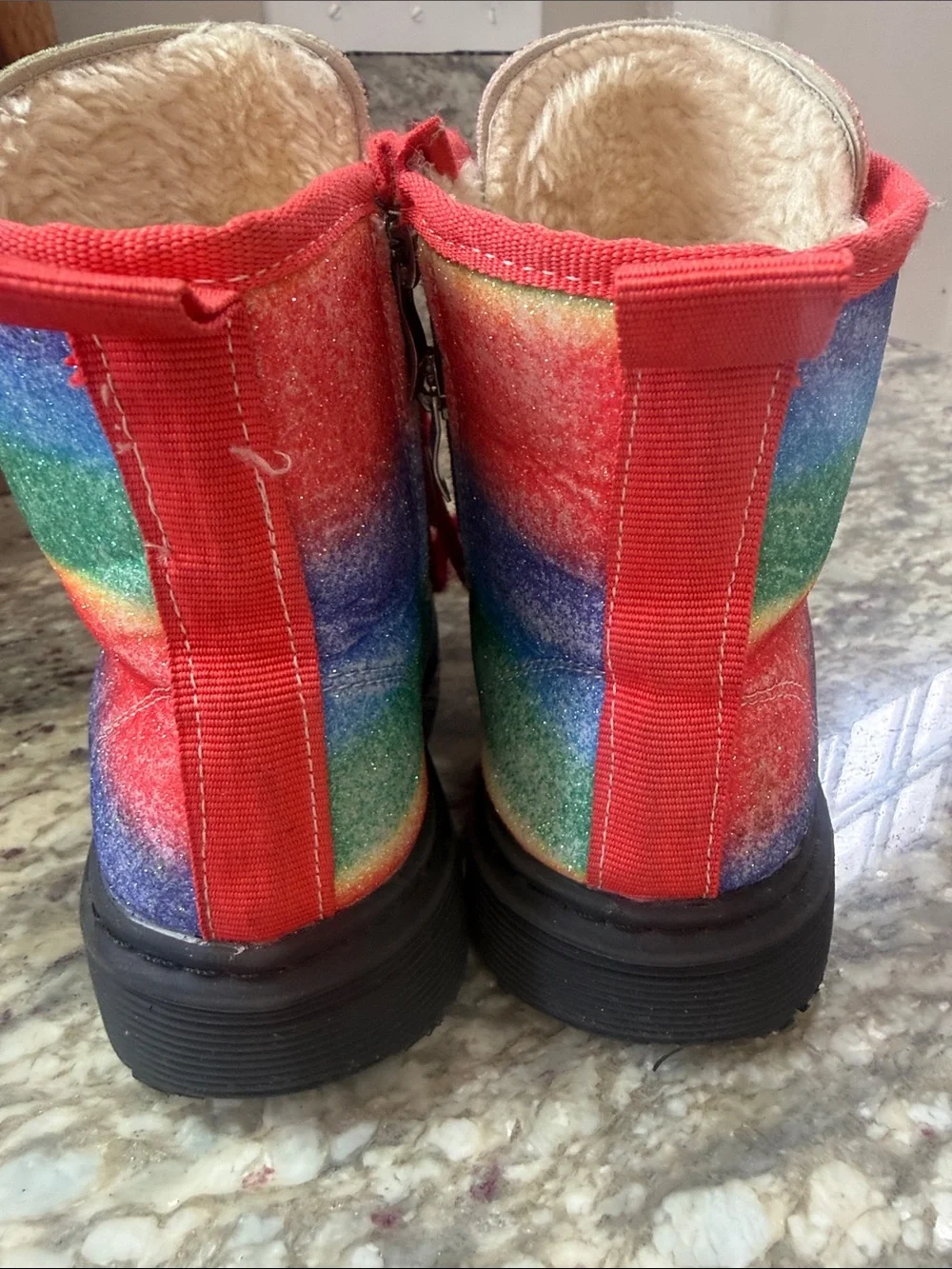 Lola + The Boys Rainbow Glitter Boots with Red Laces
